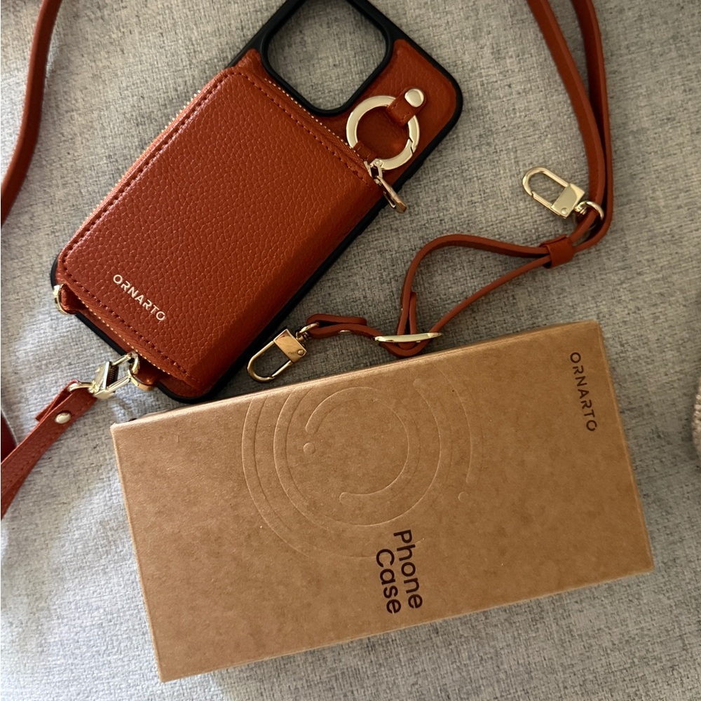 Ornarto Brown 16 Pro Max Phone Case with Strap